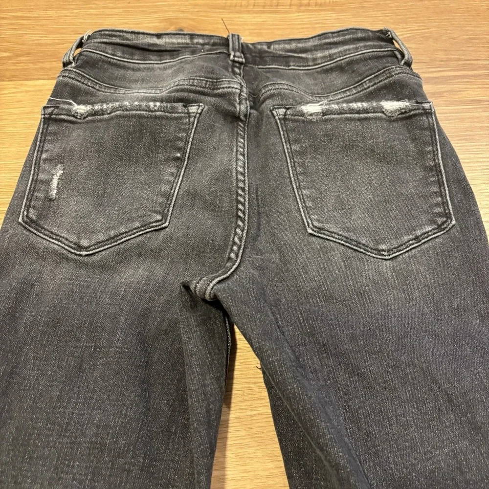 Flying Monkey Jeans Women 24 Black Mid Rise Flare Stretch Distressed Denim 24x31